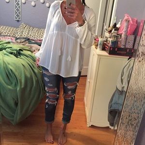 Old Navy white flowy boho shirt with tassels